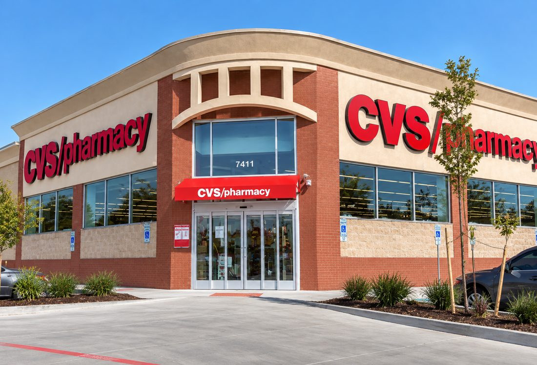 Finished CVS Pharmacy building with stucco and paint in Dallas TX